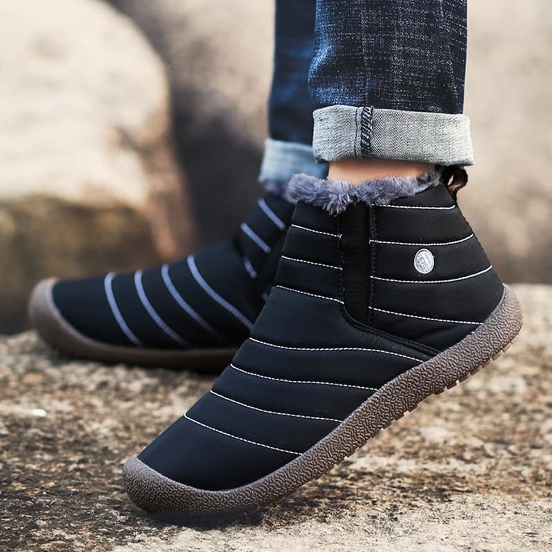 Jeeeun Men's Waterproof Warm Plush Lined Outdoor Snow Ankle Boots (Style B Blue,9)2