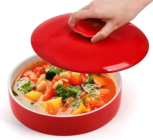 Miniatura 4 de Calentador de tortillas de cerámica con tapa, contenedor de soporte de tortilla de 8.5 pulgadas, con capacidad para hasta 12 tortillas, calentador