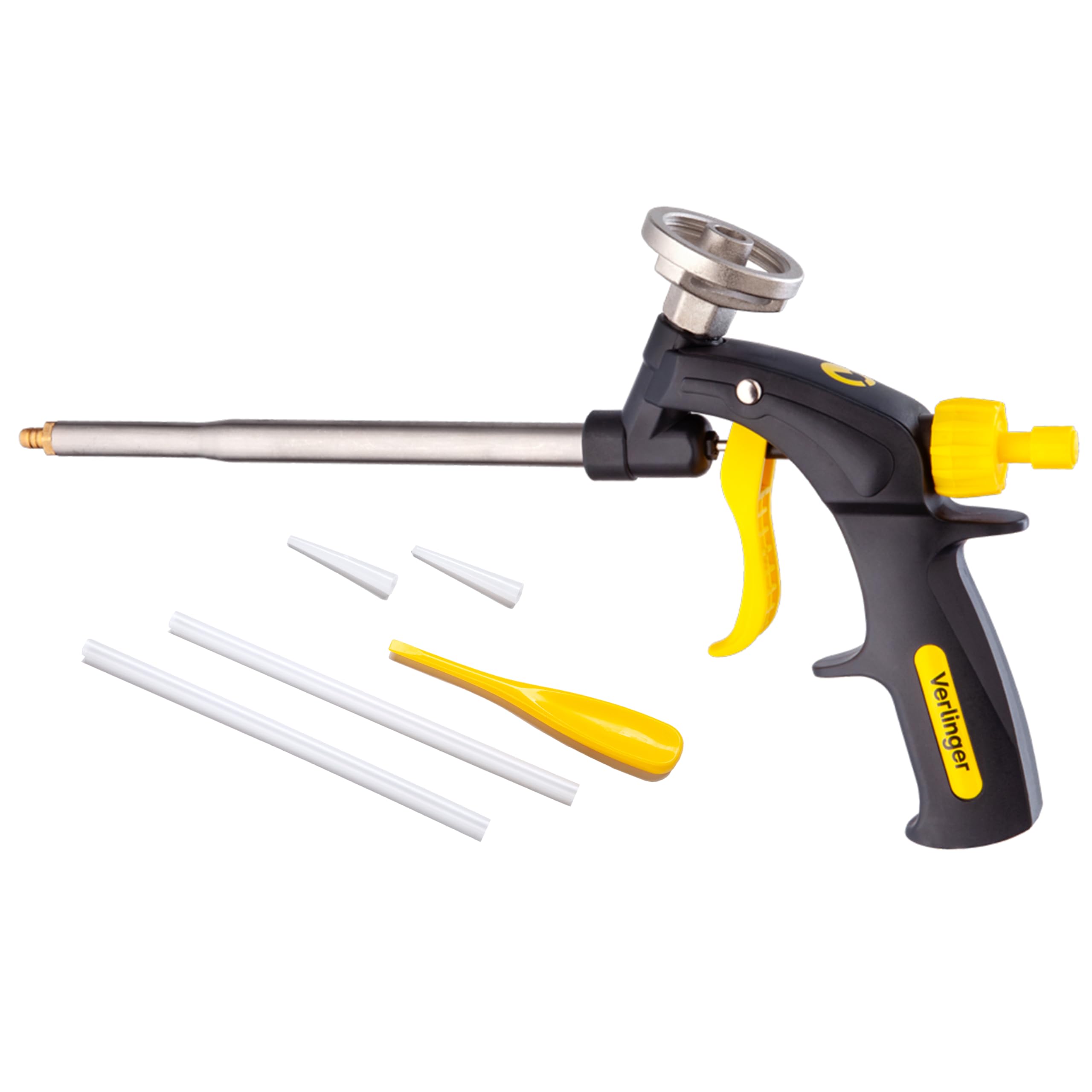 Foam Gun With Aluminium Basket For Construction Foam Adhesives Expanding Foam Gun Applicator For Caulking Steel Plastic Yellow Black