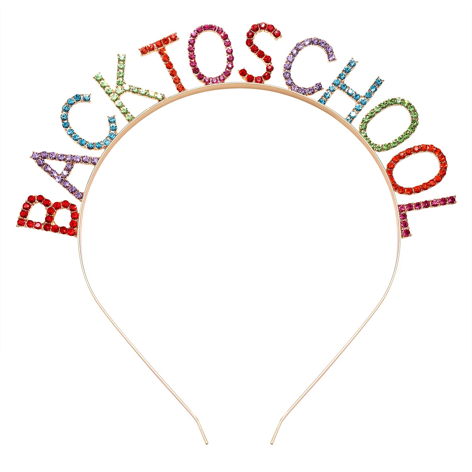 HSWE Teacher Headband for Women Sparkle Rhinestone Back to School Hairband Colorful Crystal BACK TO SCHOOL Letter Tiara Headpiece Teachers