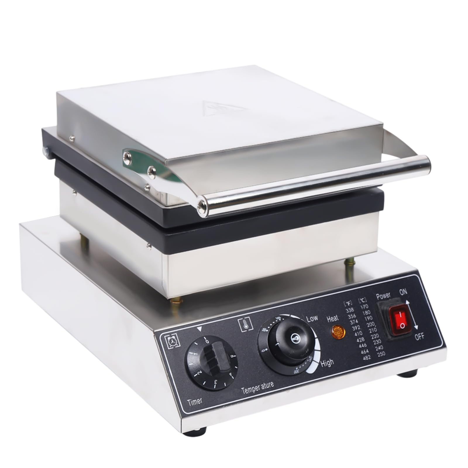 Máquina de gofres comercial de 2000 W, máquina de gofres con revestimiento antiadherente, de acero inoxidable, con control de temperatura y tiempo, para restaurante panadería Snack-Bar