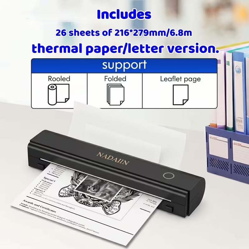 Image of A4 Portable Inkless Thermal Printer with Paper Tray, Wireless Wireless Mobile Printer, Supports 8.5X11 Inch American Letter Paper /A4 Thermal Paper, Compatible with Mobile Phones and Laptops