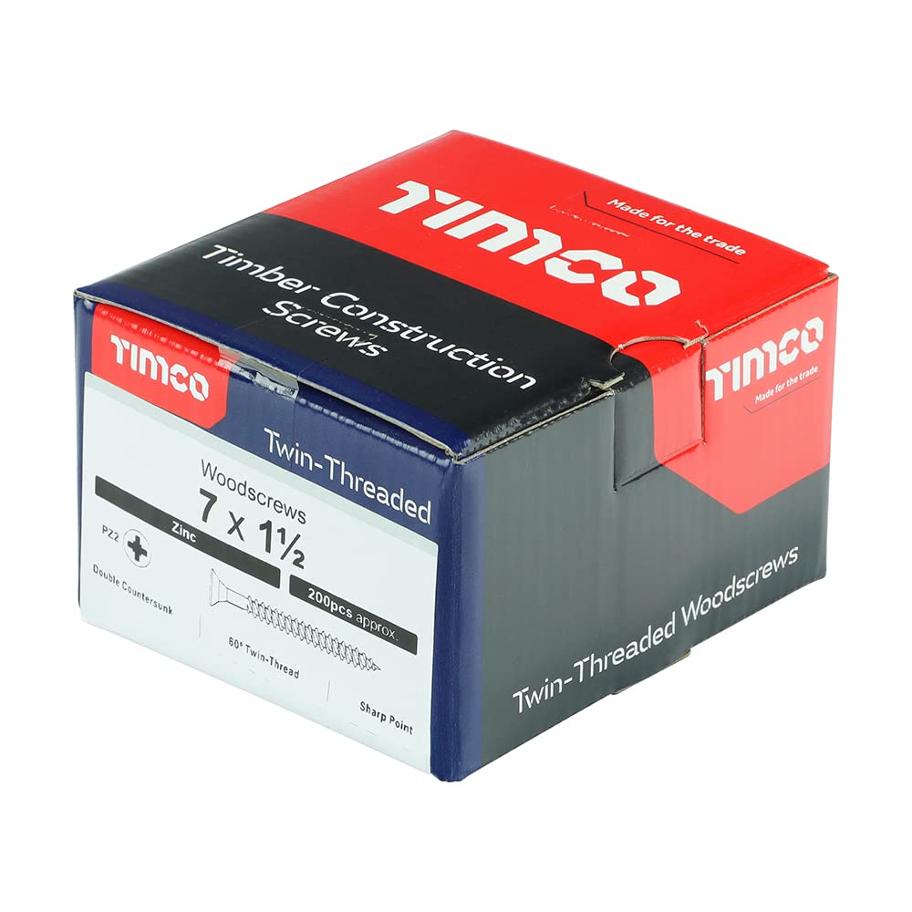 TIMCO Twin-Threaded Woodscrews - PZ - Double Countersunk - 7 x 1 1/2 - Zinc Plated - Box of 200, 3.9 x 40mm - Image 2