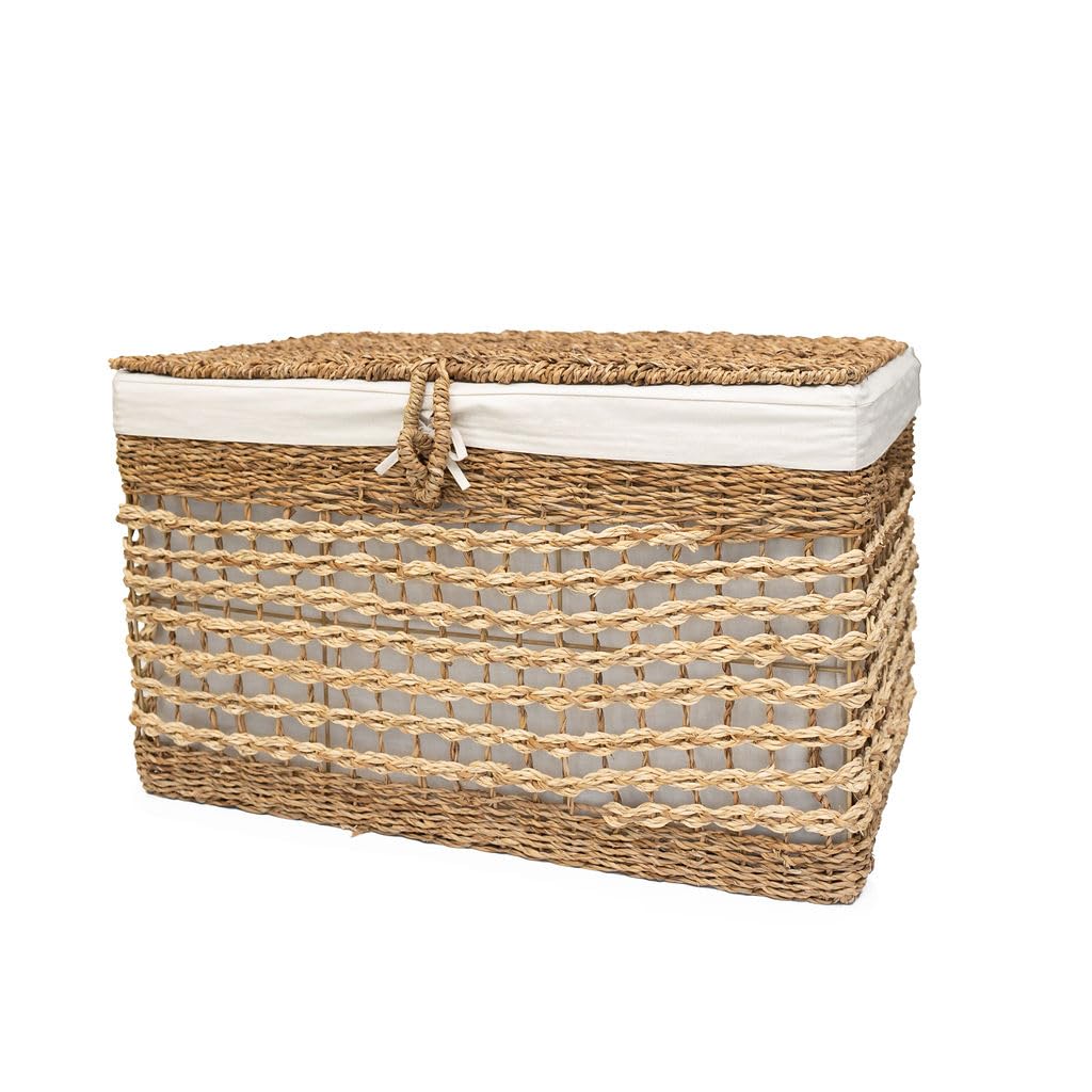 Arthur Cameron Natural - Sangu Seagrass Storage Trunk & Woven Basket - This Large Storage Box With Lid Is The Perfect Bedroom Storage Solution (Medium)