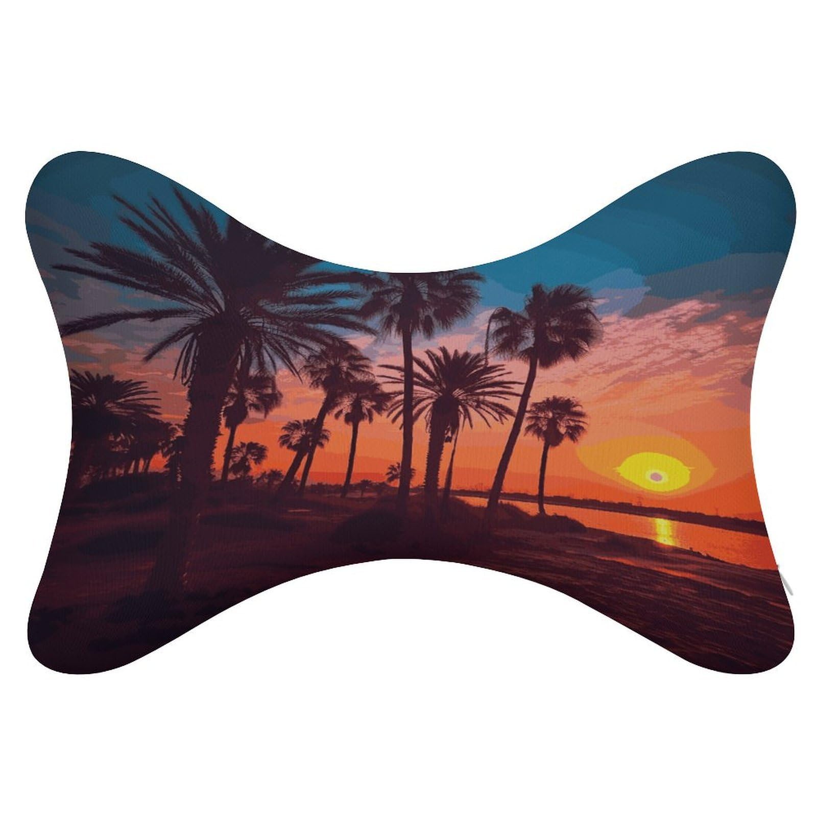 FekiLoot Palm Tree Sunset Car Headrest Set of 2,Softness Memory Foam Car Neck Pillow with Breathable Removable Cover Car Neck Support Pillow Ergonomic for Driving, Office