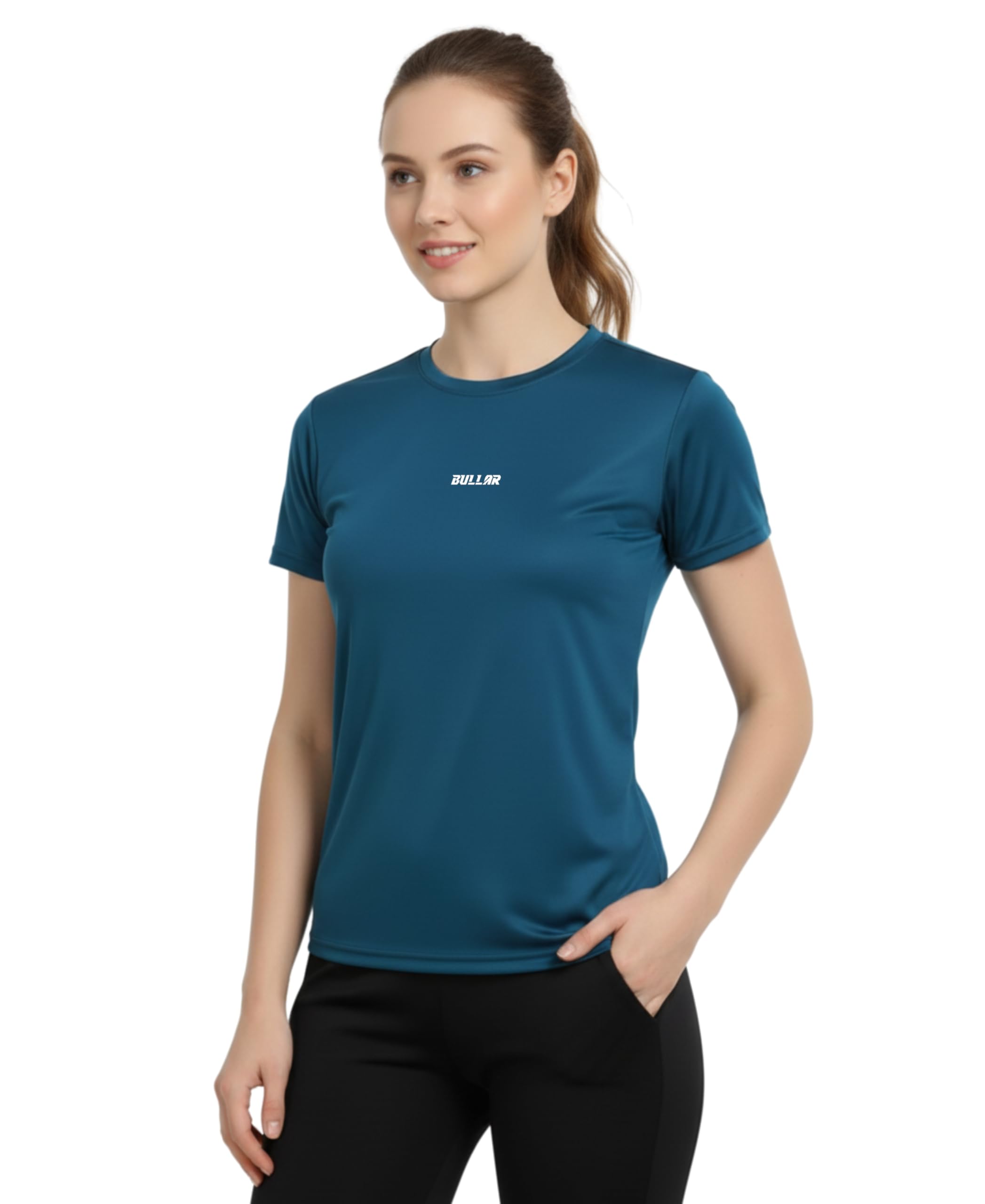 BULLAR Women's Polyester Spandex Dry Fit Quick Dry Sports Half Sleeve T-Shirt, Round Crew Neck, Breathable, 4-Way Stretch, for Running Workout Fitness Top-picture-46