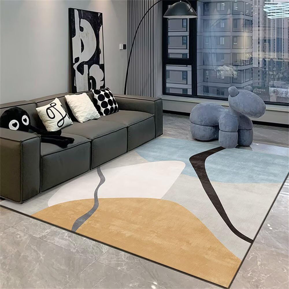 Tapis fille chambre gris et bleu 120x120 au design moderne minimaliste
