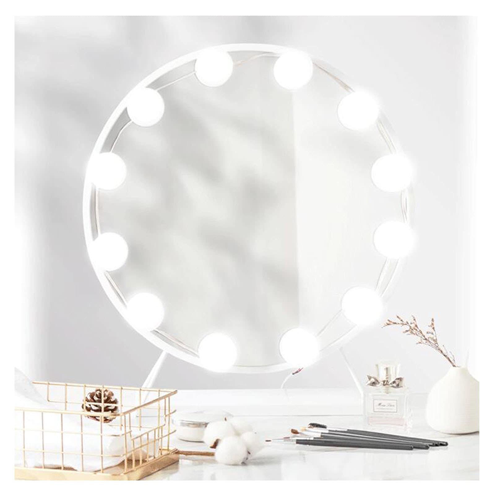 Lampes de Miroir Den Pour Coiffeuse, Miroir de Maquillage, Éclairage de Maquillage Led 10 Ampoules, Miroir Non Inclus.