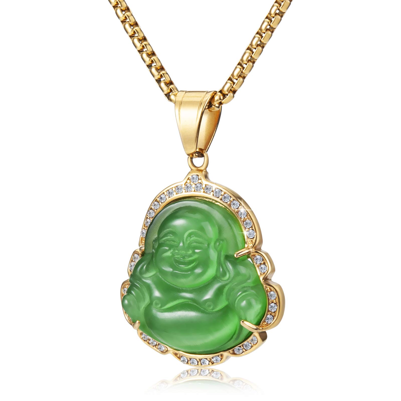 WESTMIAJWWESTMIAJW Lucky Laughing Buddha Pendant Chain Necklaces Amulet Jewelry for Men Women Boys 60cm