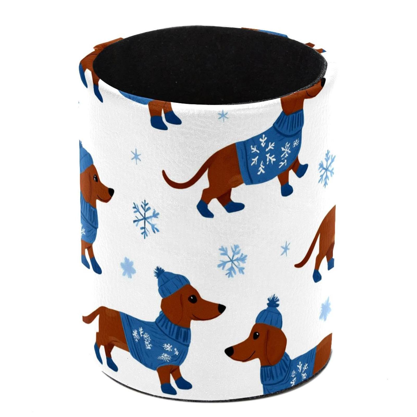 HEOEH Christmas Dachshund Pen Holder for Desk, PU Leather Pencil Holder Pen Cup Marker Holder Makeup Brush Holders, Desk Accessories & Workspace Organizers for Home, Office