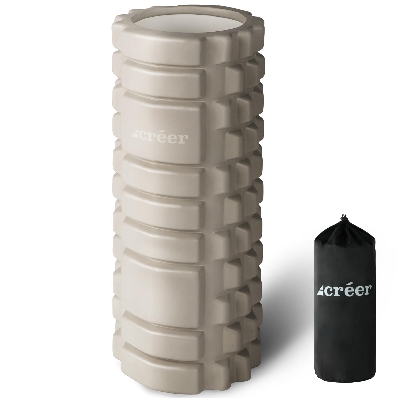【日本企業企画 インテリアに馴染むオリジナルくすみカラー12色】créer [クレエ] フォームローラー 筋膜ローラー 筋膜リリース 収納袋付き ２種類の凹凸 ストレッチローラー (グレージュ)