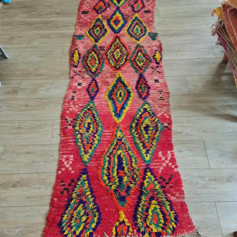 Générique Tifinagh Shop - Tapis Berbère Azilal Multicolore 285 x 72 cm - Authentique Tapis Marocain Fait Main en Laine - Motifs Traditionnels - Pièce Unique