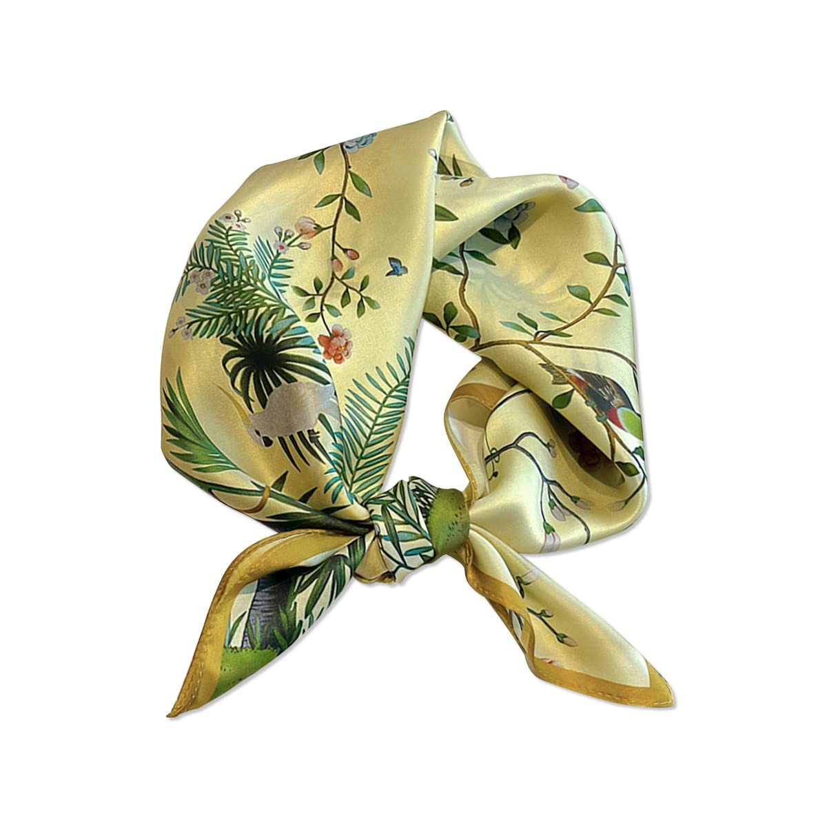 Elegantes y suaves envolturas for mujer, bufandas de seda satinada, bufanda cuadrada pequeña for mujer, 53 × 53 cm, estampado de árbol de flores con temática natural, pañuelos lindos, pañuelo ligero y