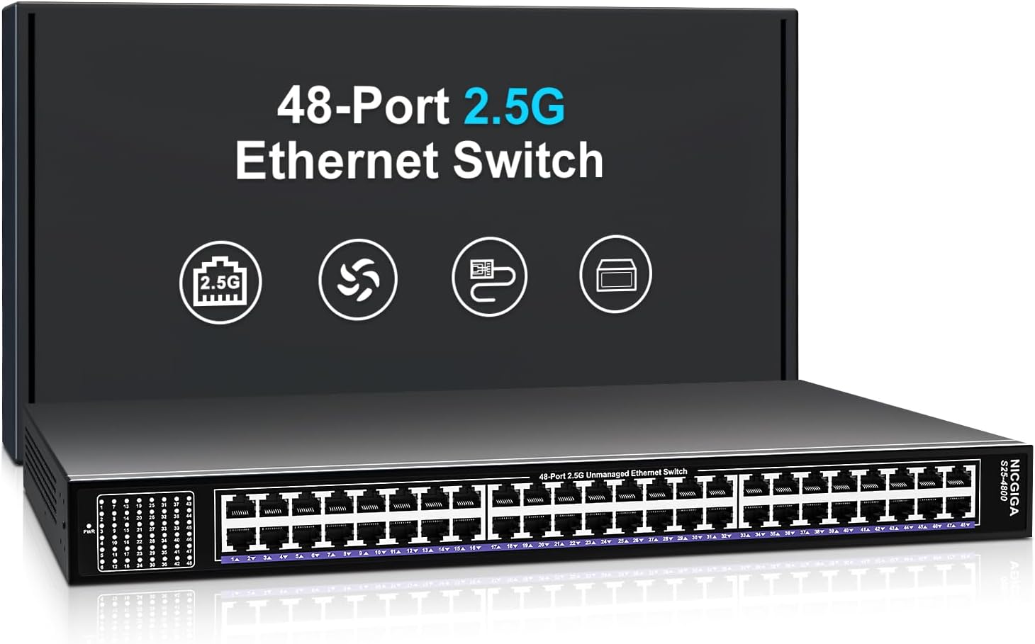 48 Port 2.5Gb Ethernet Switch Unmanaged, NICGIGA 48 Port 2.5G Base-T Network Switch, Plug & Play, 19-Inch Rackmount/Desktop Multi-Gigabit Switch.