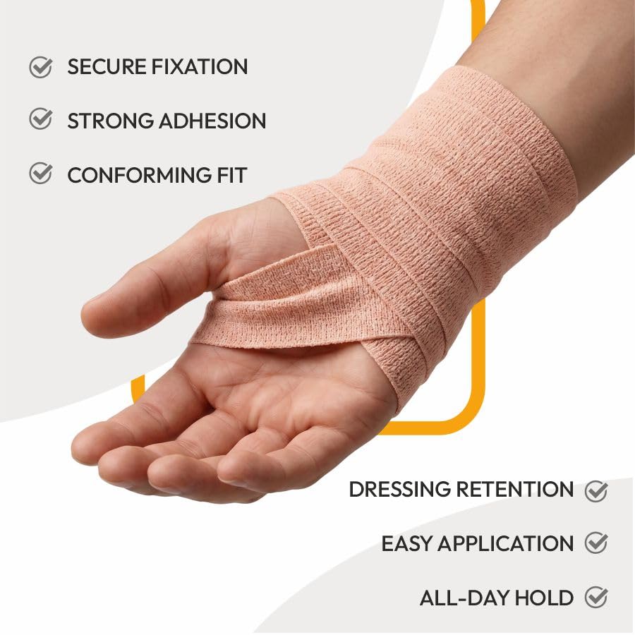 Top O Plast Elastic Adhesive Bandage 10 cm x 1/2 m Stretch Length | Self-Adhesive Compression Bandage for Dressing Retention, Wound Care, Sprains, Strains, Joint Support & Sports Injuries 1