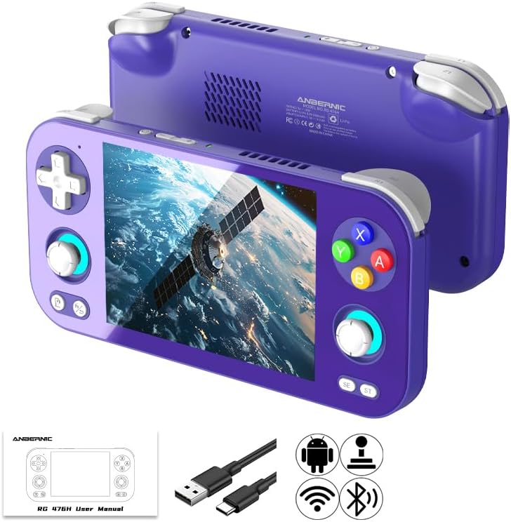 Anbernic RG476H Retro Handheld Game Console 4.7-inch LTPS in-Cell Screen No Card Android 13 System 128G Storage Support AI Functions 3D Hall Effect Joystick WiFi Bluetooth HD and TV Output Indigo