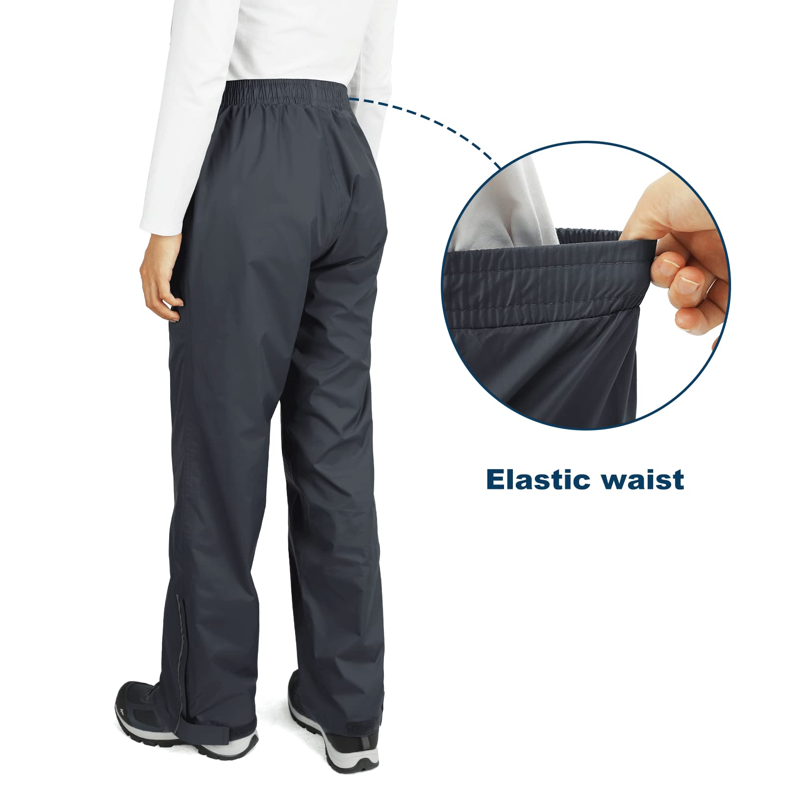 Outdoor Ventures Pantalones de lluvia para mujer, impermeables, transpirables, forrados, resistentes al viento, para senderismo, bicicleta, gris oscuro, 44