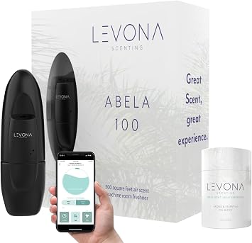 Levona Scent Waterless Diffuser - Essential Oil Aroma Smart Plug-in, Portable Scent Machine for Home, Office & Hotel Room, Covers 500 sqft - Abela 100, Matte Black with 120ml Oil & Cleaning Cloth