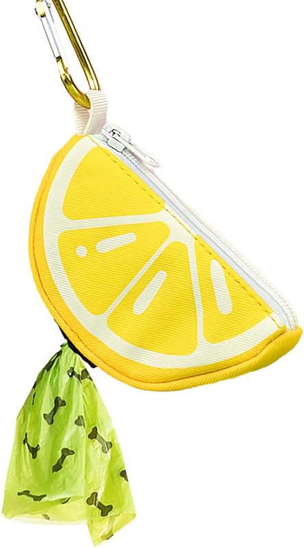Porta-sacos para fezes de cães em formato de limão BlissBud com fixação para guia, Lemon, tamanho Médio
