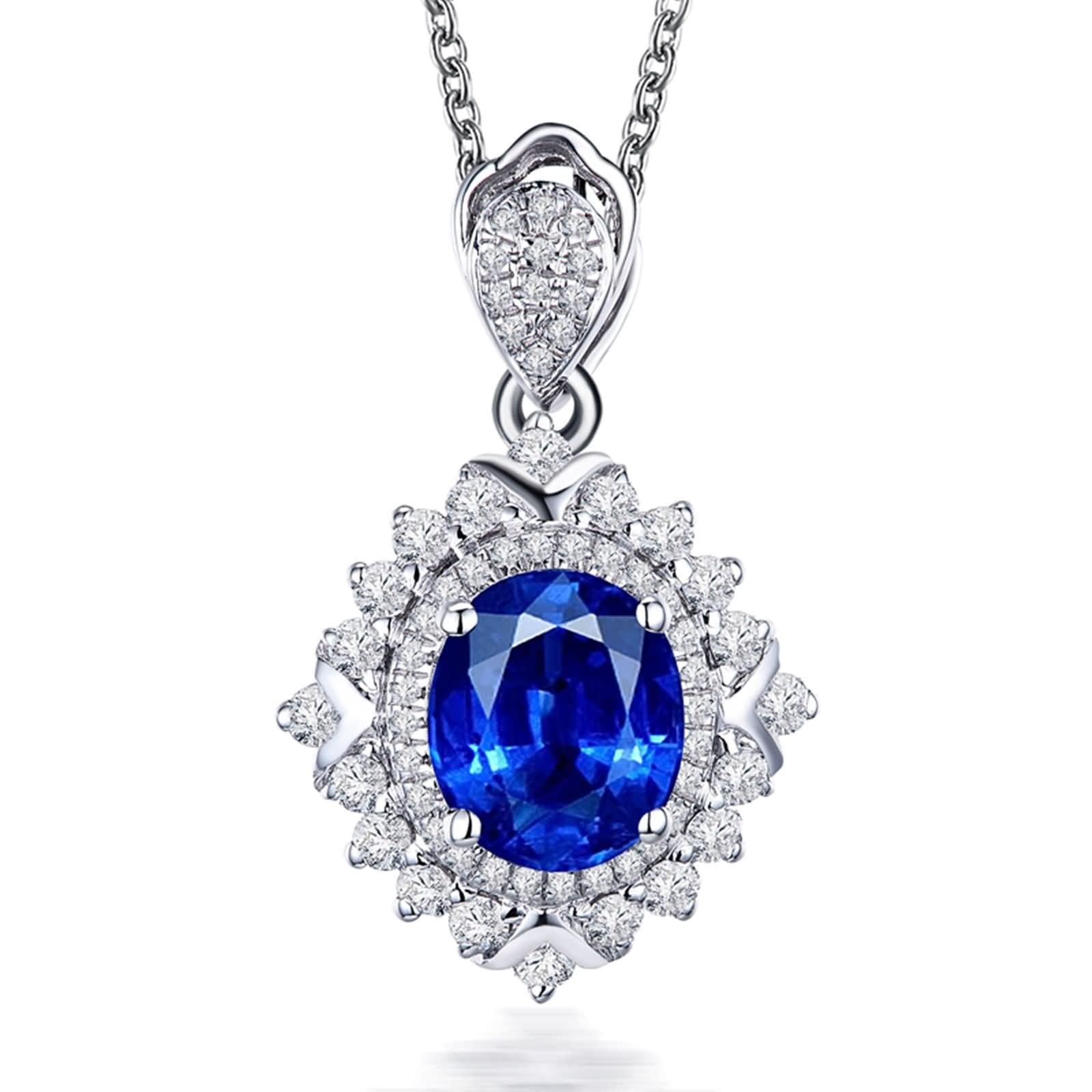 Collares de piedra natal para mujer, collares de zafiro con oro blanco de 1.07 quilates VVS2 piedra preciosa de corte ideal de 18 quilates lujoso collar de regalo para mujer, Zafiro Diamante