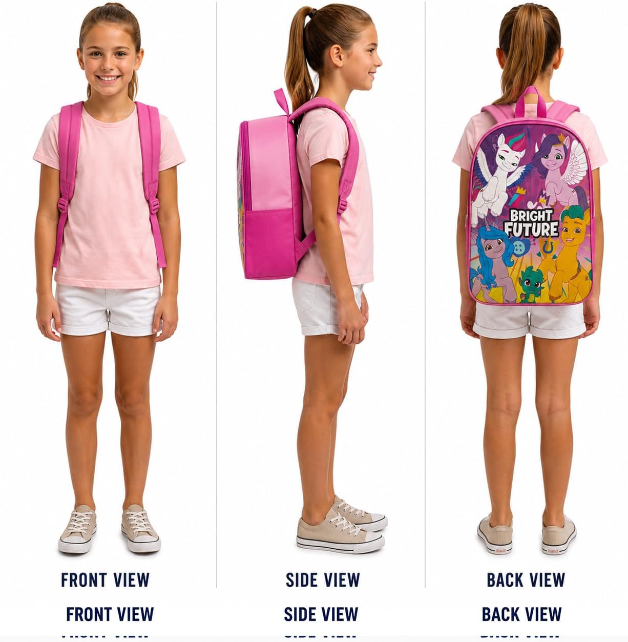 My Little Pony Hasbro 15" Unisex Toddler Preschool Backpack - Multicolor Cartoon Design, Lightweight & Durable Polyester, Padded Straps, Zip Closure