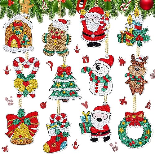 Guidre Christmas Diamond Art Painting Ornaments,12Pcs Diamond Art Ornaments, Diamond Painting 5D Keychains