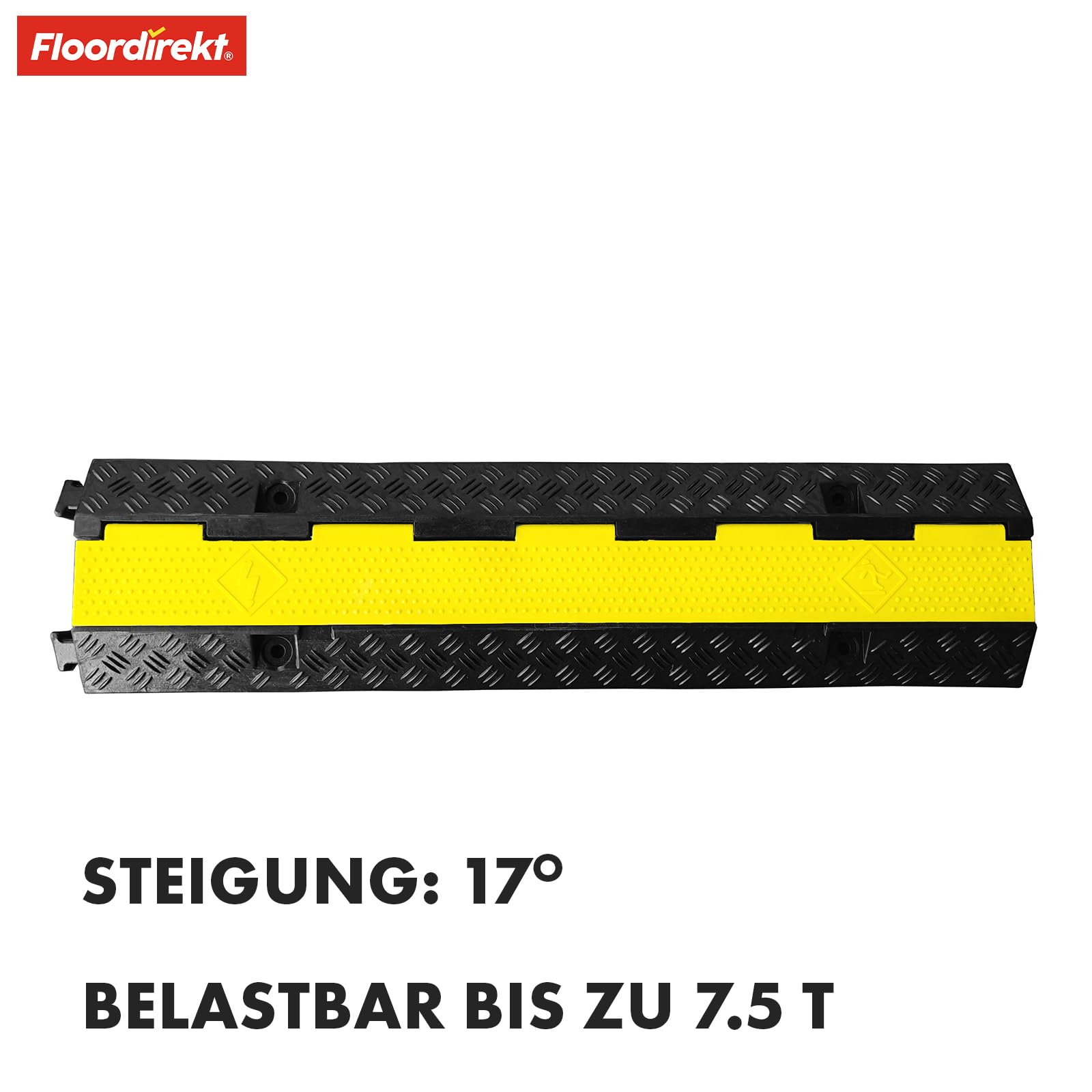 Floordirekt Kabelbrücke Peak - wetterfeste Kabelbrücke überfahrbarer Kabelschutz bis 7,5t für die Baustelle, aus Hartgummi (2 Kanäle, aufklappbar)