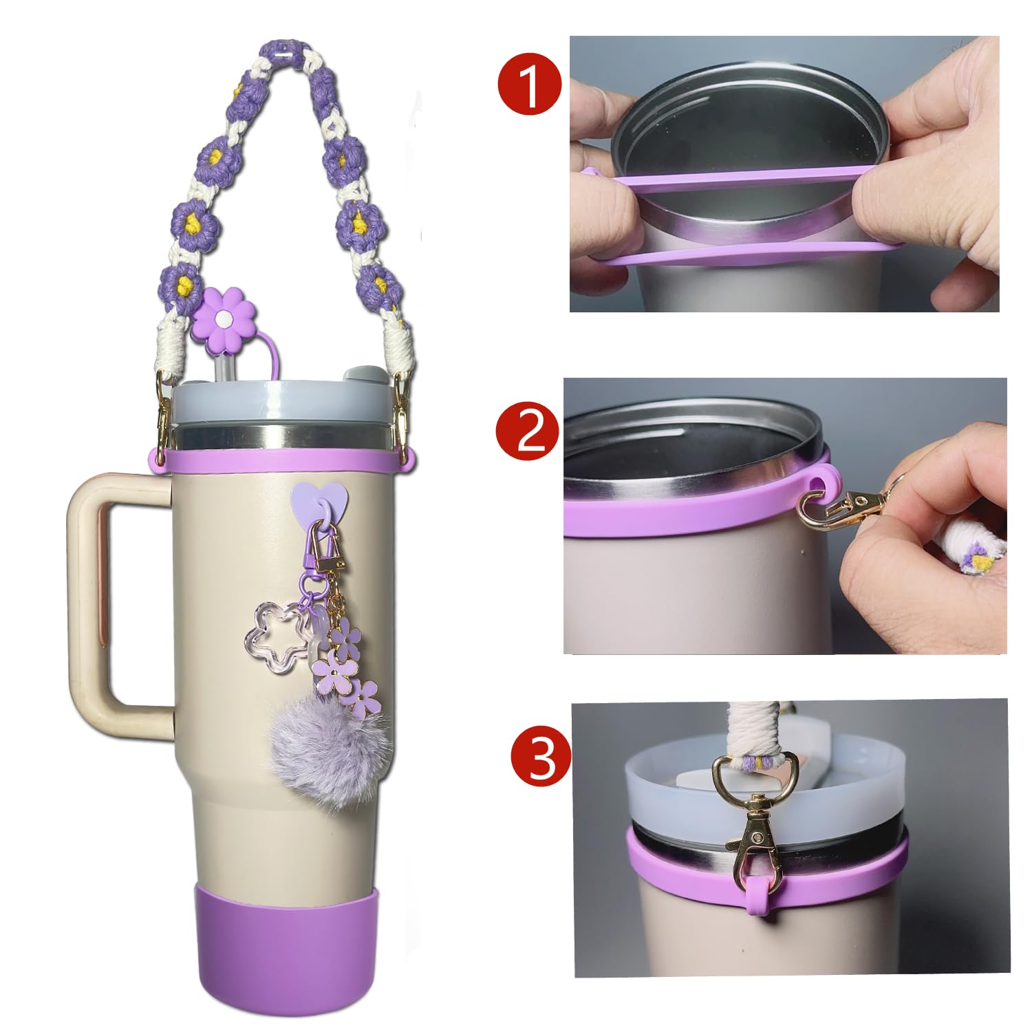 Arilsach Stanley Cup Accessories Set - 7-Piece Purple Kit For 30oz & 40oz Tumblers - View #8