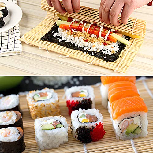 Fungyand Bamboo Sushi Rolling Mat With 2 Pairs Of Chopsticks Natural Bamboo 9.5"X9.5" 2 Pcs Sushi Making Kit #TOP6