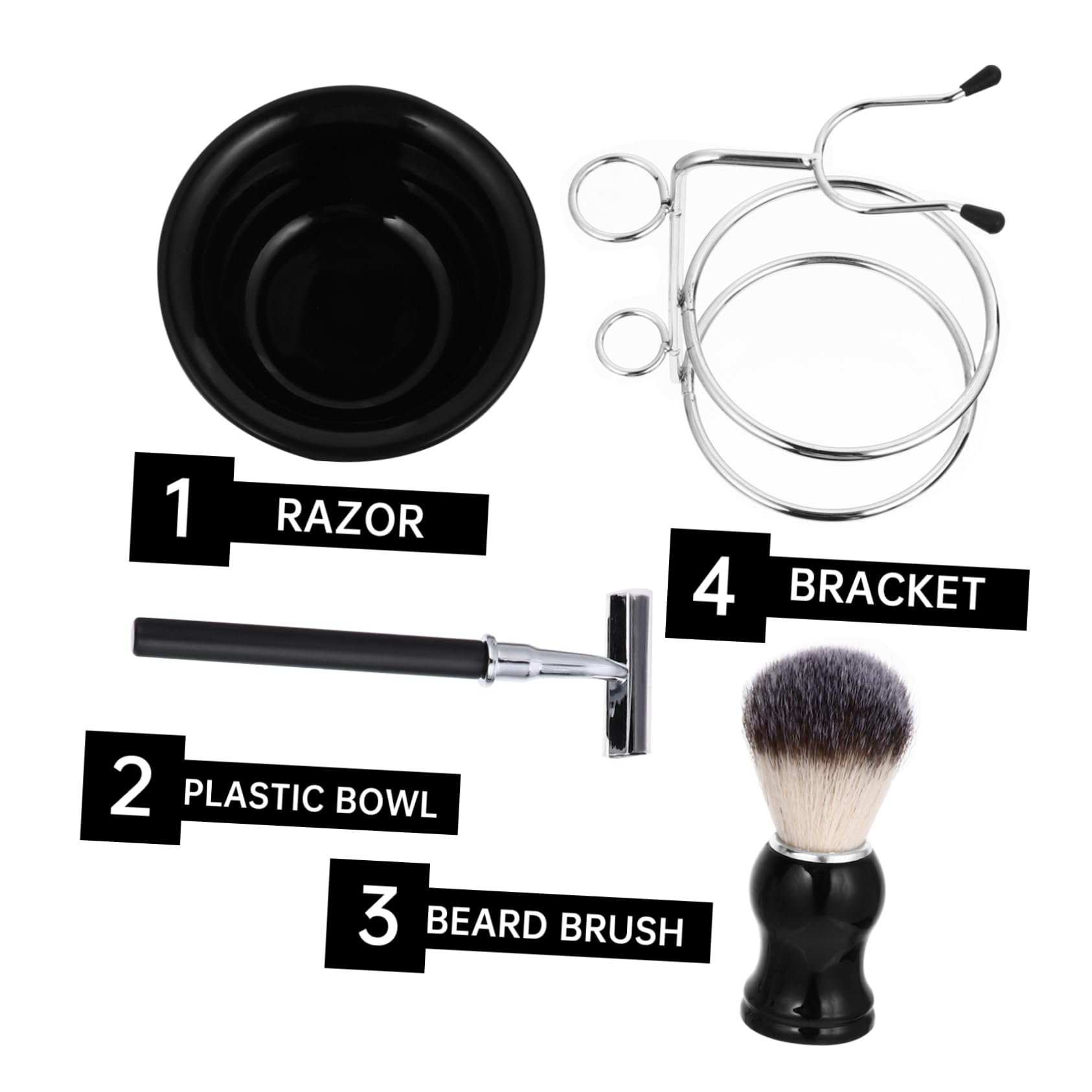 Set Strumenti da Rasatura Barba Uomo 4 Pezzi in Acciaio Inox