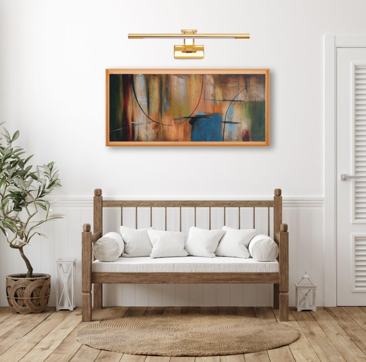 Aplique LED de pared para iluminar cuadros, espejos, murales, etc, led 9W estilo tradicional y elegante, luz cálida 3000K, Acabado ORO Brillante, articulado y giratorio. 50cm
