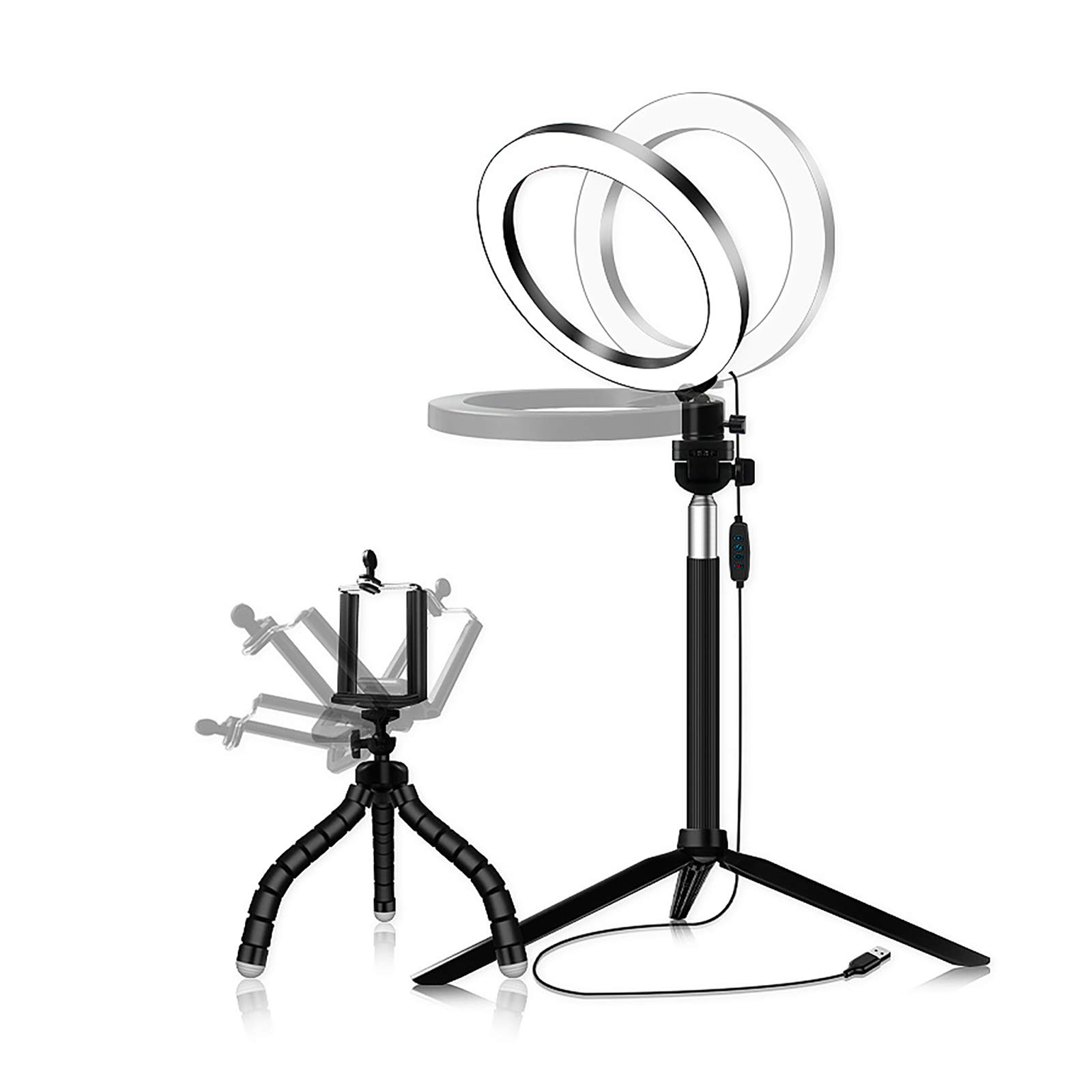 Selfie Luce ad Anello con 2 Regolabile Basamento del treppiedi e Supporto del Telefono, LED dimmerabili Desktop di Bellezza Selfie Luce per Youtube Video, in Diretta, Trucco