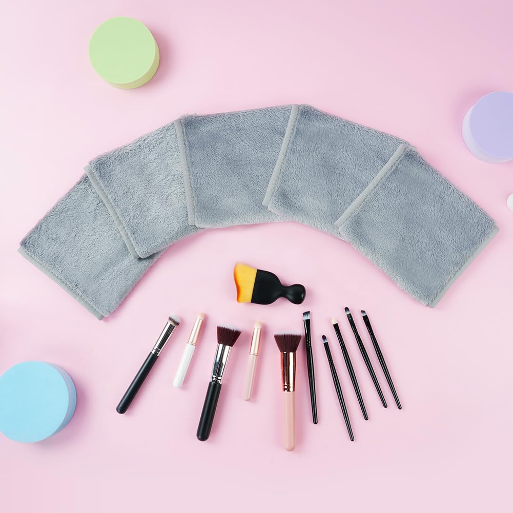 URAQT 5PCS Coton Démaquillant Lavable, Serviette Microfibre pour le Visage, Réutilisable Lingettes Nettoyantes Visage Chiffon Soins De Peau pour Tous les Types de Peau (15.7" x 6.7",Gris)