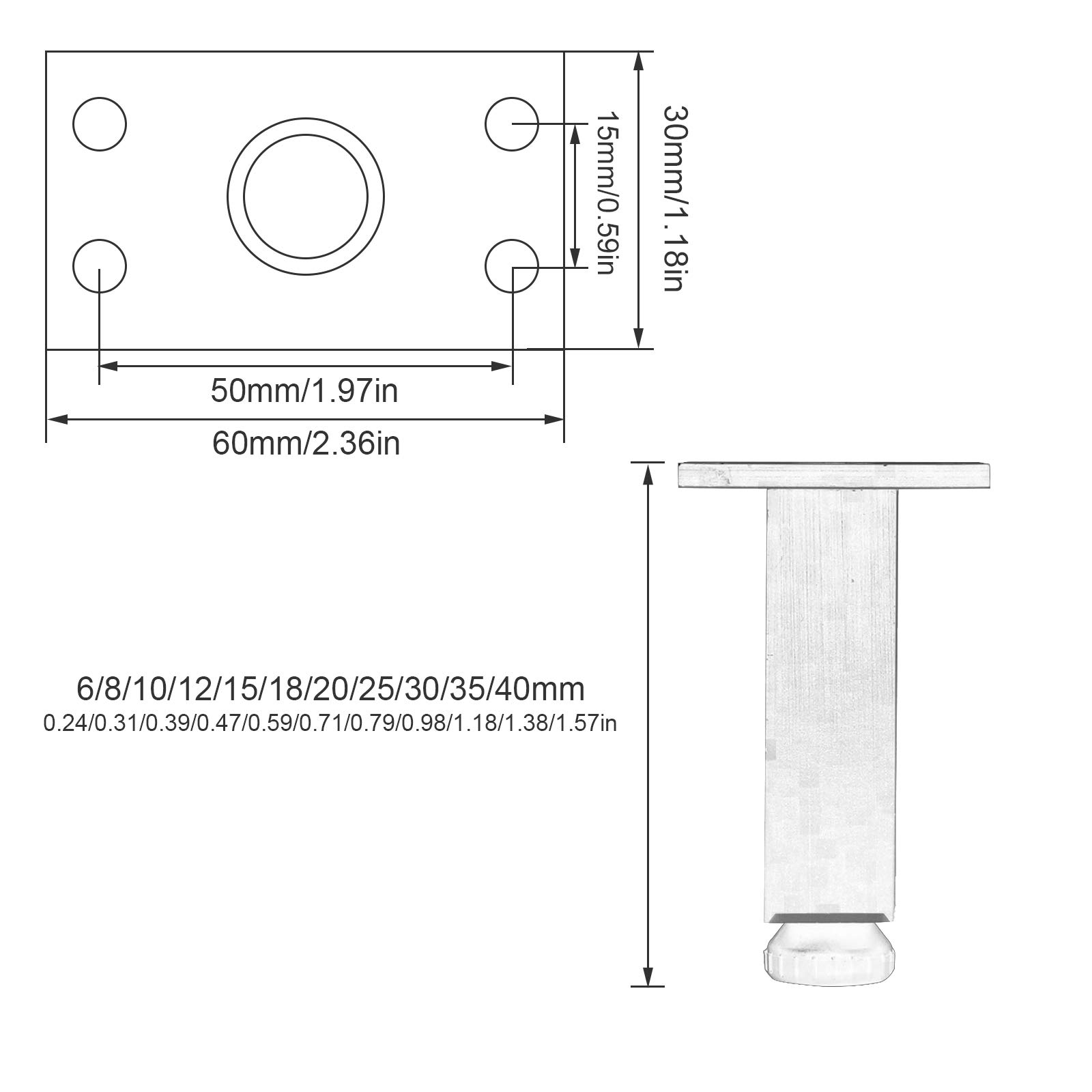 Gambe quadrate per divano da 30 cm, piedini regolabili impermeabili e antiscivolo, resistenti gambe di supporto per divani, tavoli e armadi, parti di ricambio resistenti