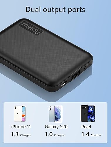 Miniatura 5 de Miady Paquete de 2 mini cargadores portátiles de 5000 mAh, salida USB-C de 5 V 2.4 A, cargador de batería rápida para viajes, batería pequeña,