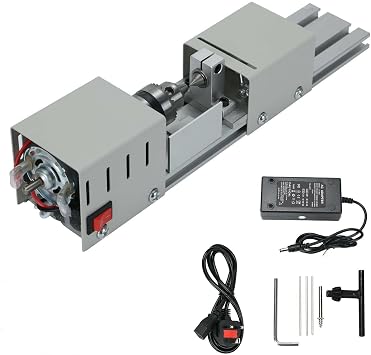 Mini Lathe Beads Polisher Machine DIY CNC Machining for Table Woodworking Wood DIY Tool Lathe Standard Set 6 in 1 Silver