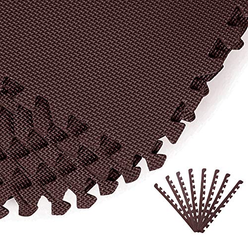 Sosila Schutzmatten Puzzlematte 18er Set Bodenschutz Matten Trainingsmatten Unterlegmatten Fitnessmatten Pool Matte, für Fitnessraum Keller Matte Schutz vor Kälte und Flüssigkeit (Braun)