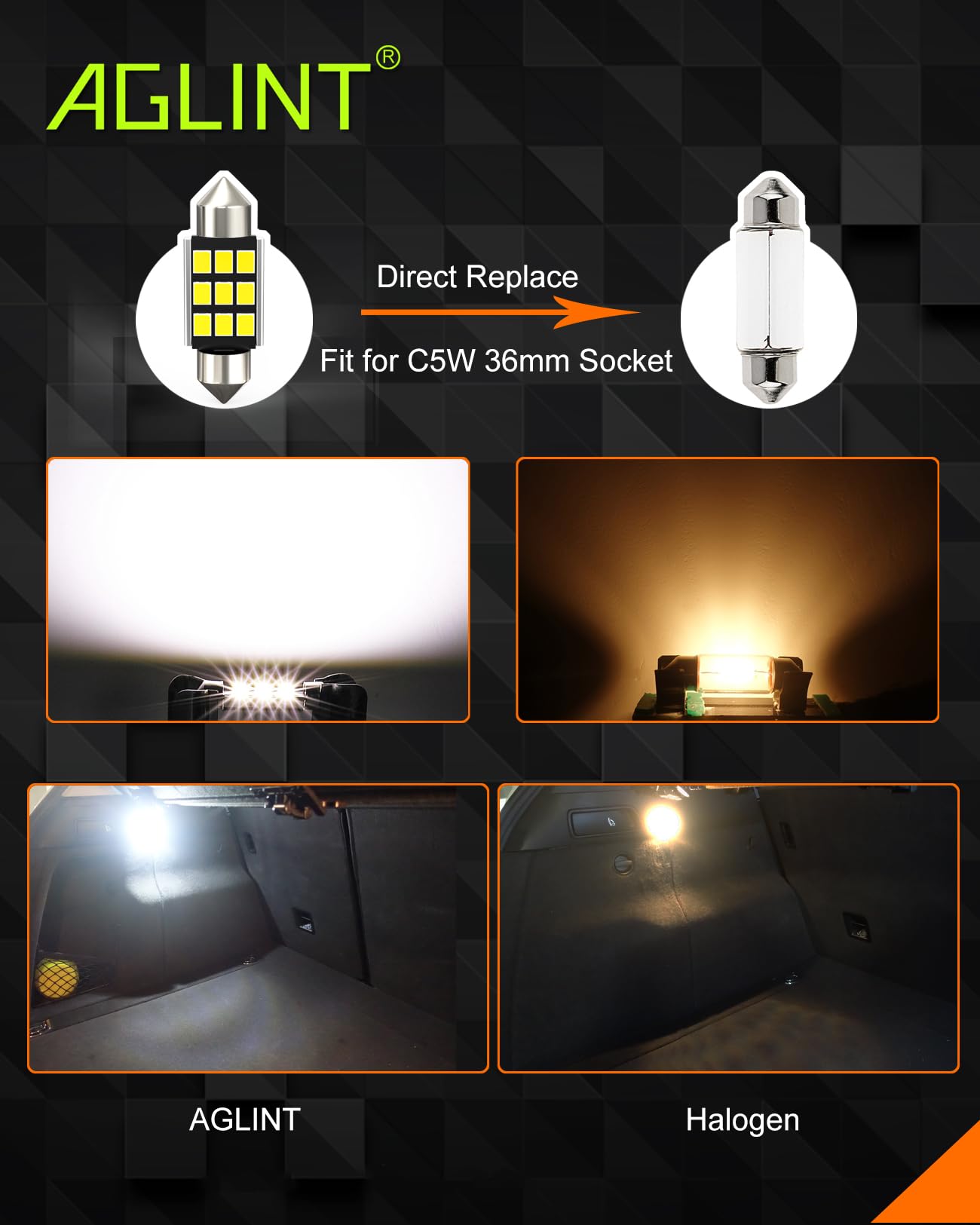 Żarówki LED 36 mm, C5W, Feston, CANBUS, bezbłędne, 6411, 6418, 12 V, do samochodu, LED, do wnętrz, na mapę, do bagażnika, tablicy rejestracyjnej, 6000 K, białe, 6 szt