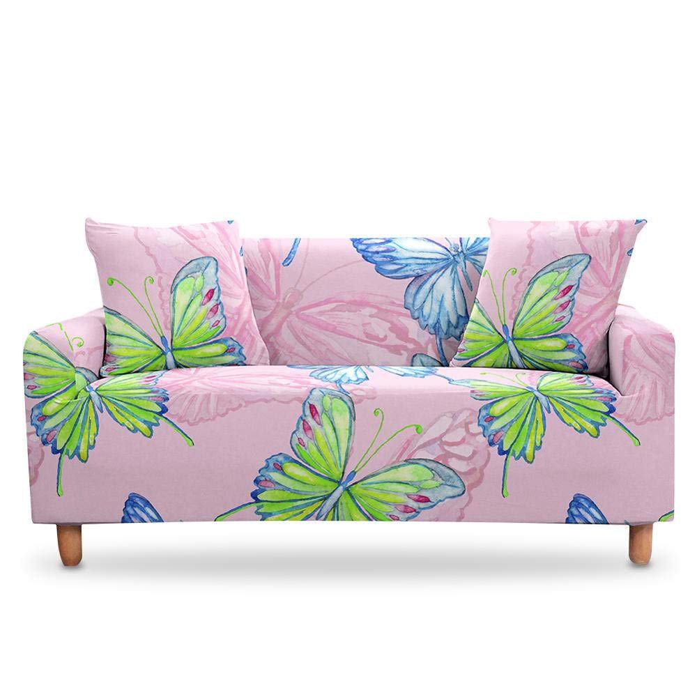 Housse de canapé élastique fleurs de papillon extensible 2 places