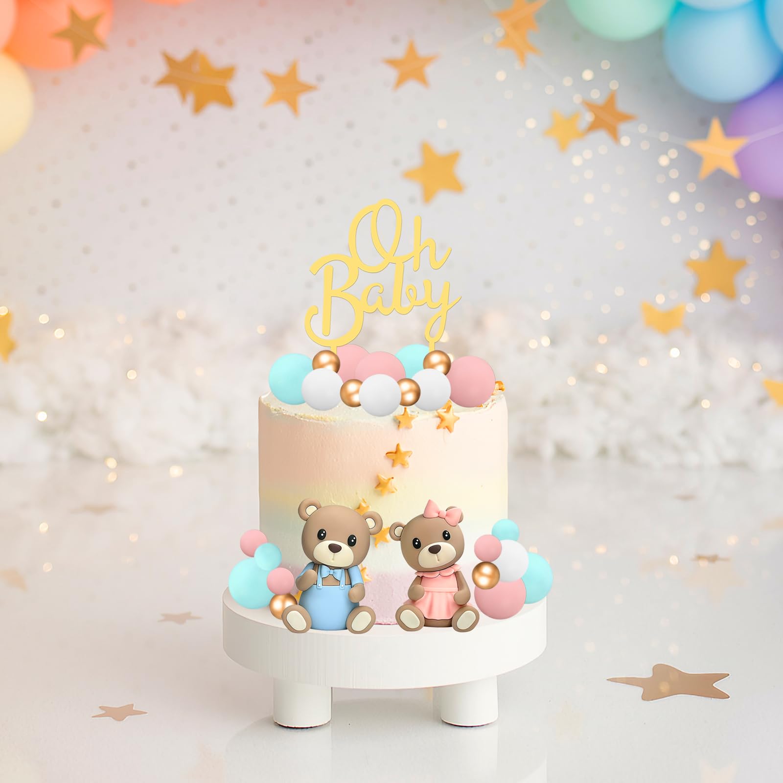Gender Reveal Cake Toppers – Bear & Balls Decorations For Baby Shower, Birthday Parties