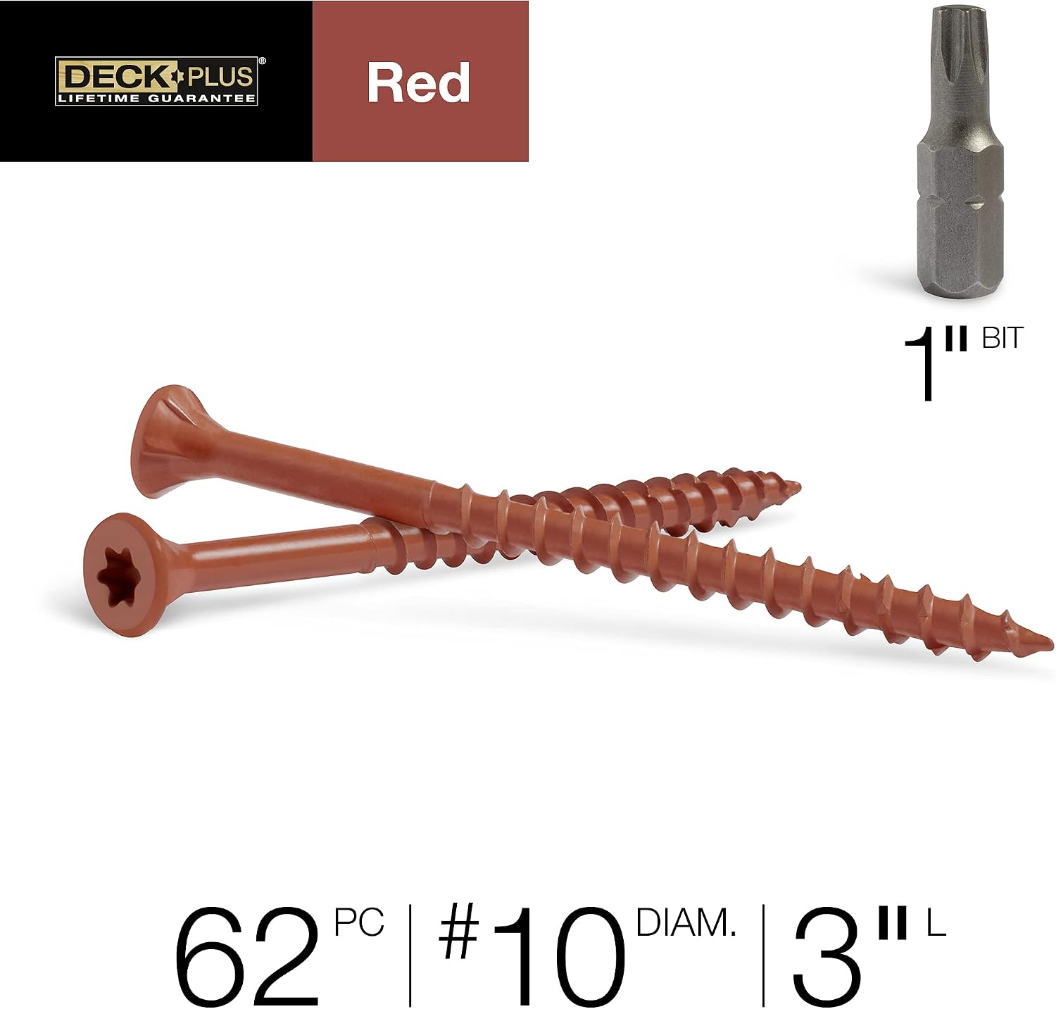 Deck Plus 48432 Wood Screws #10 x 3", Red, 1lb Box