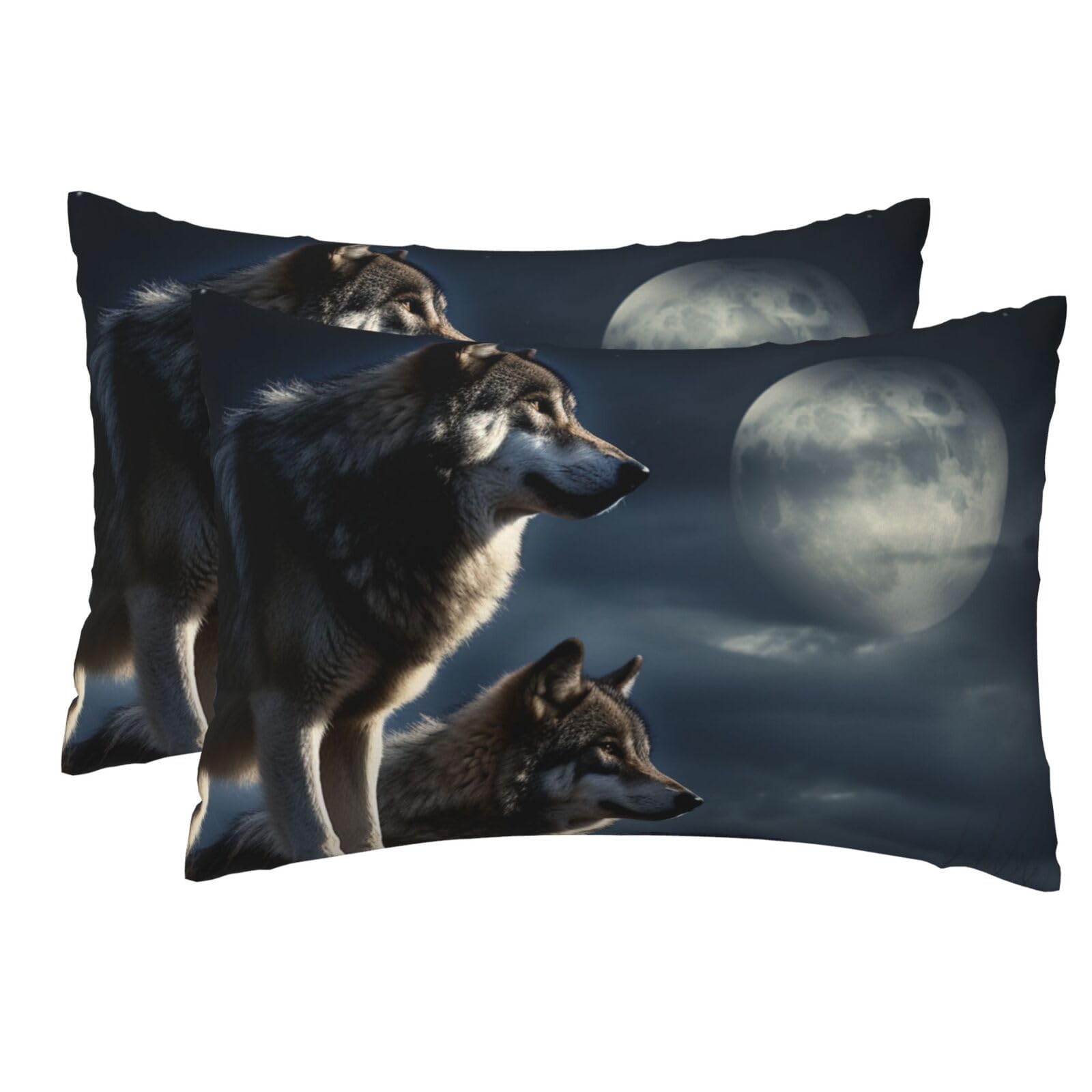 2 Pack Pillow Cases with Hidden Zipper, Soft Breathable Pillow Covers for Hair and Skin, Wolves in the Moonlight Pillowcases 12"x18" Bed Pillow Protectors Cover for Sleeping Gifts