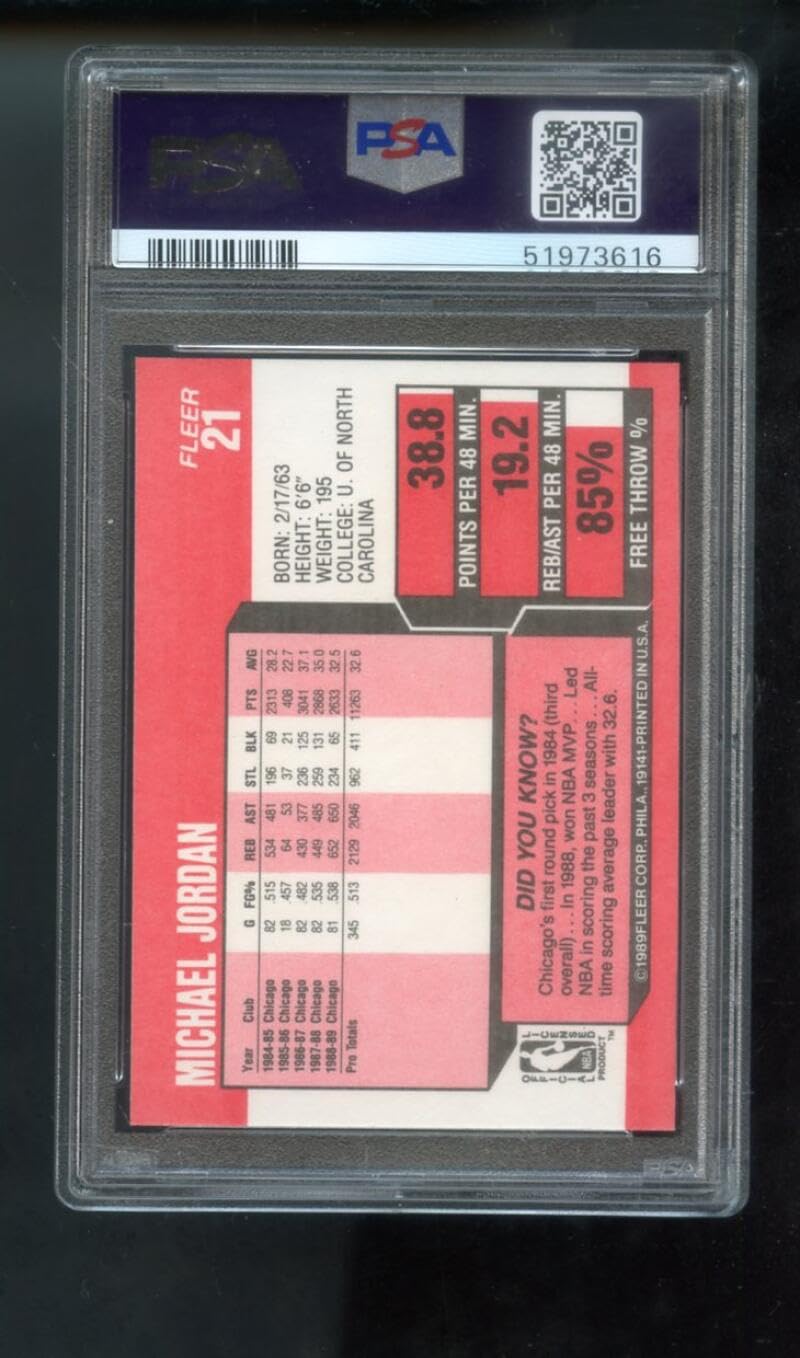 Amazon.com: 1989-90 Fleer #21 Michael Jordan PSA 10 Graded