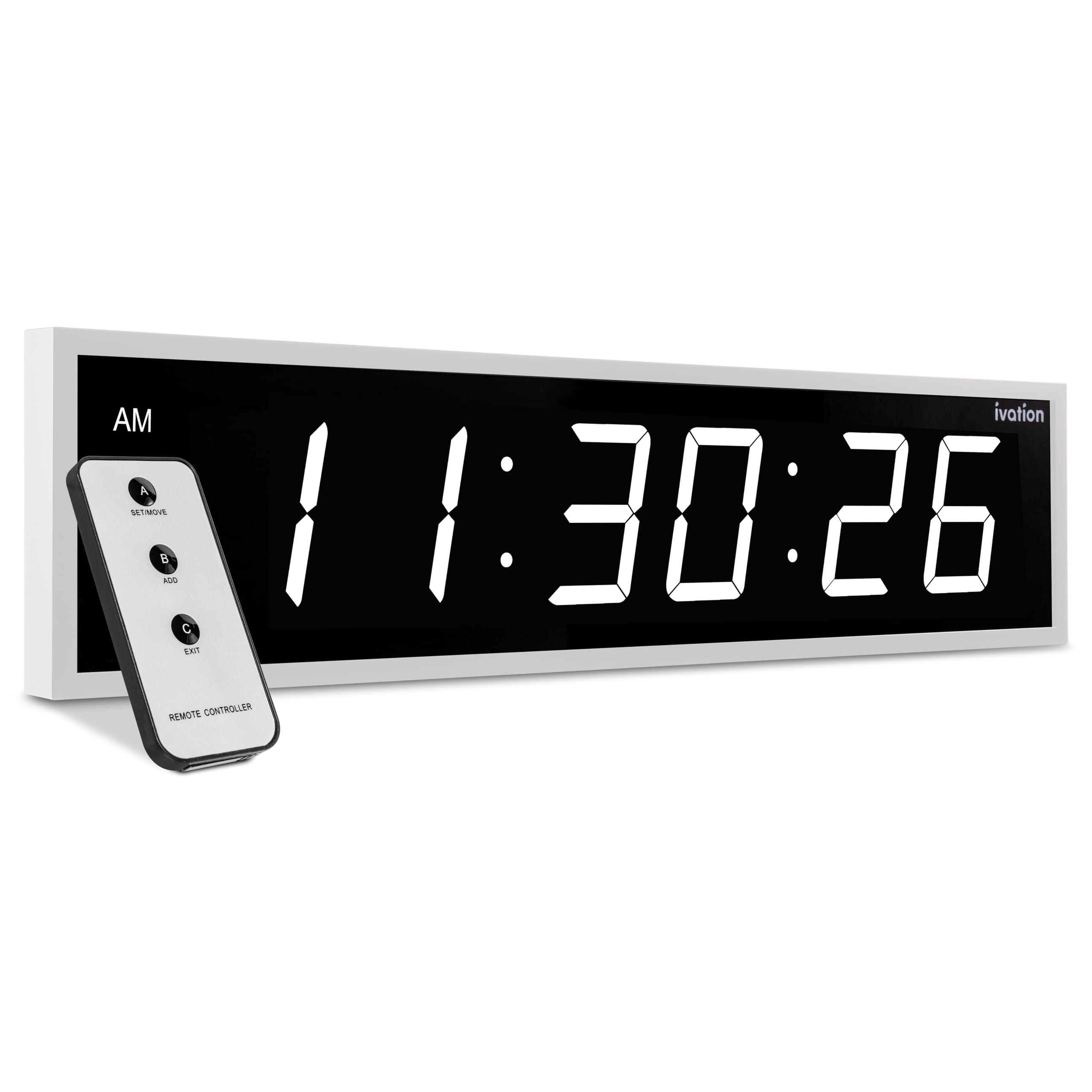 Ivation Oversized Large Digital Wall Clock - Big LED Digital Clock w/Large Display & Durable Aluminum Frame Shelf or Wall Mount (36 Inch - White) 6 Brightness Levels | Time Memory | Remote
