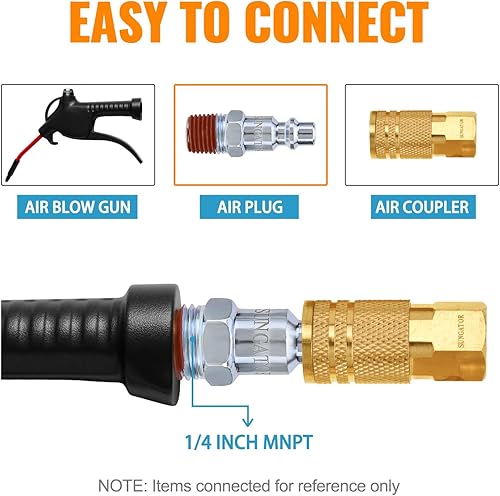 Miniatura 4 de SUNGATOR Paquete de 35 accesorios de manguera de aire de 14 pulgadas, kit de enchufes industriales NPT macho de 14 pulgadas, accesorios de manguera