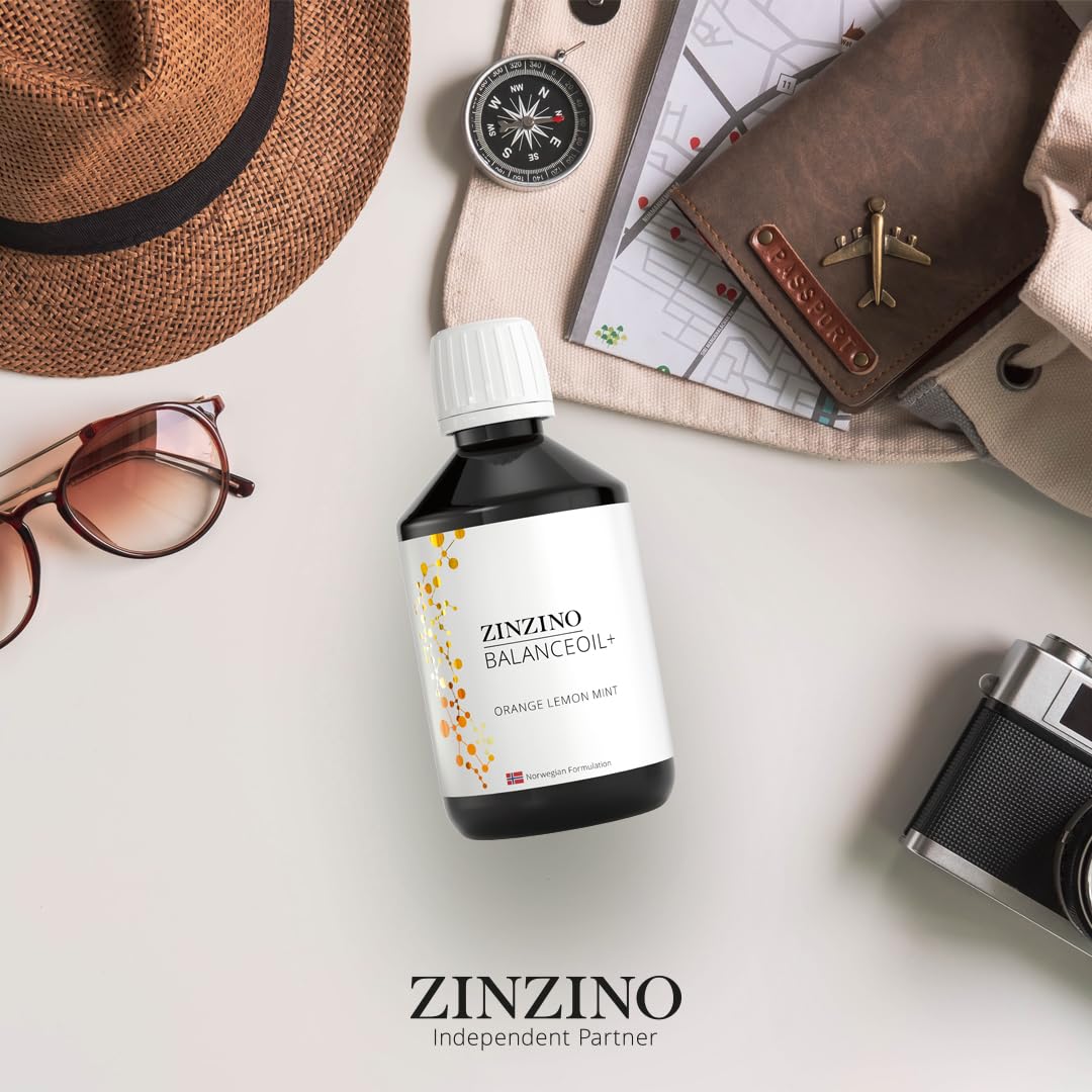 ZinZino BalanceOil+ Fischöl mit Omega-3 2478 mg, Omega-9, Vitamin D3, Tocopherol, DHA, EPA mit Olivenöl Geschmack Orange-Zitrone-Minze, 300 ml
