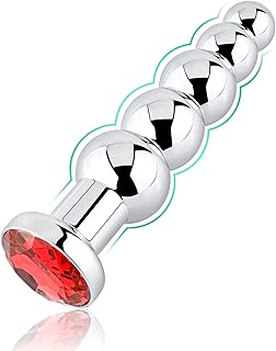 Roluck plug anal avec perles en métal pour les fesses avec 5 boules pas à pas jewel anal plug anal dildo sex toy pour femme homme, rouge