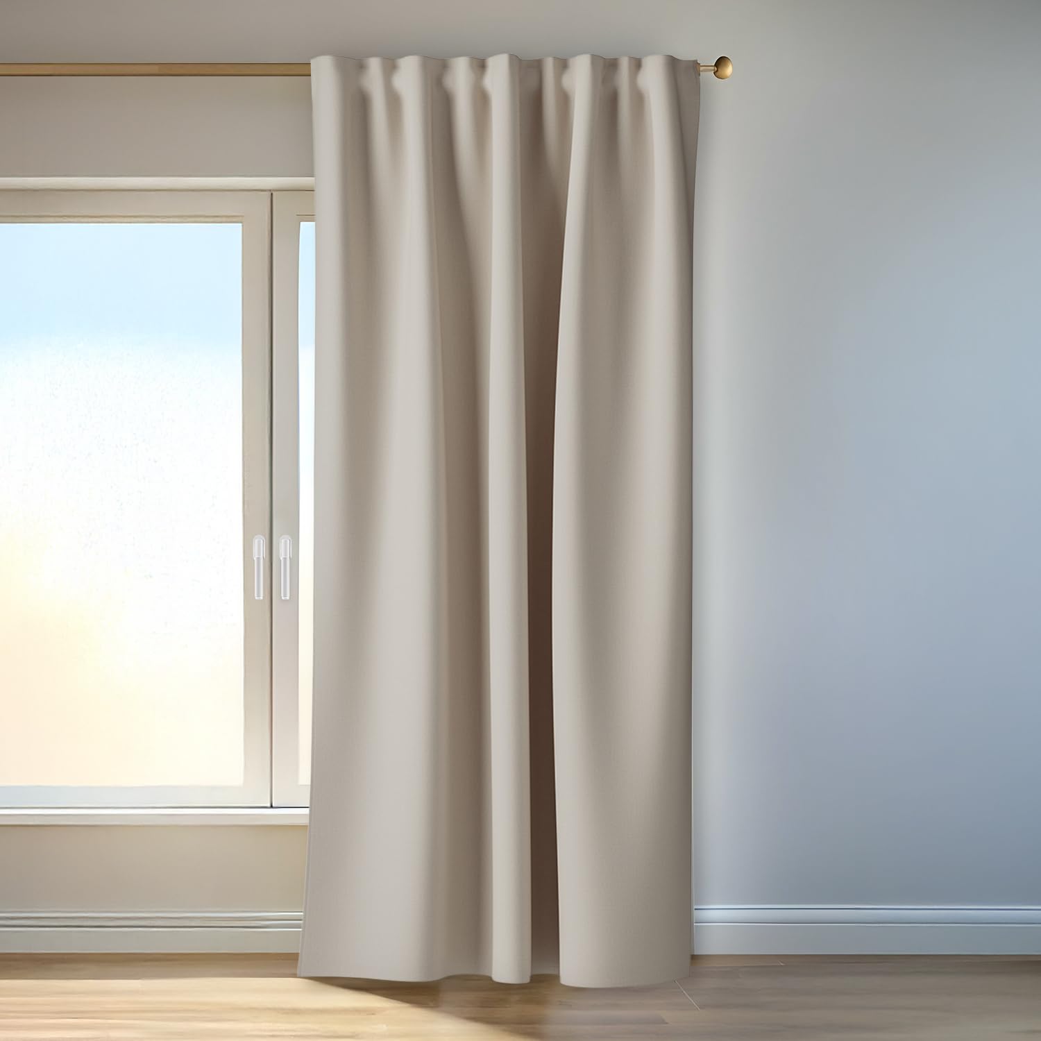 Homing Akustikvorhang Kalin Natur | Schlaufenvorhang inkl. Multifunktionsband | Blickdichter Vorhang Schlafzimmer & Wohnzimmer | Vorhang Blickdicht mit verdeckten Schlaufen | 140x245 cm | 1 STK.