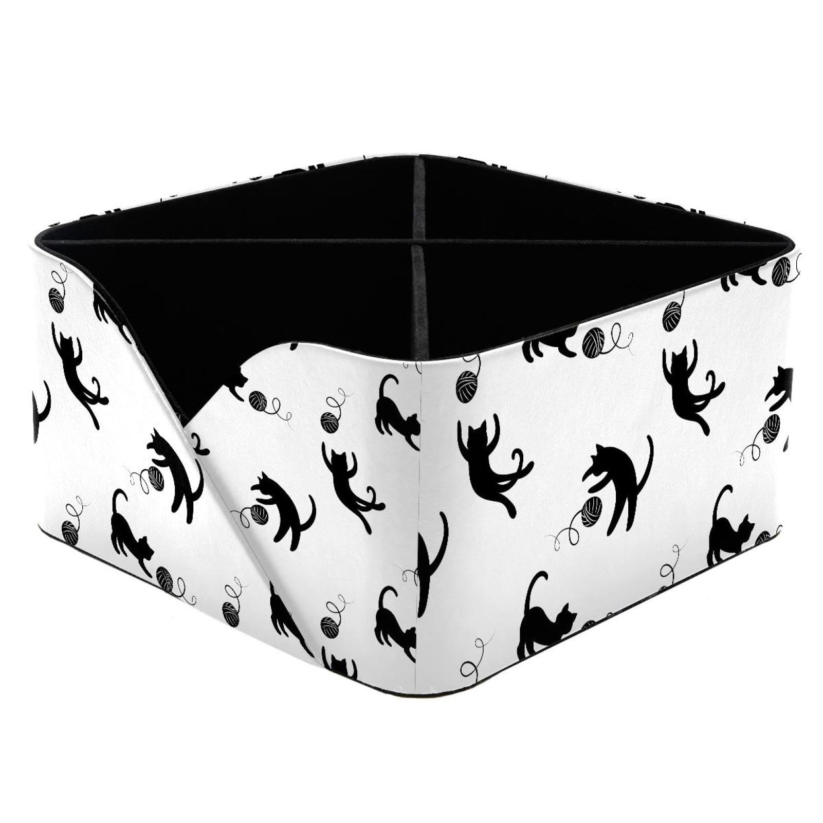 KengjuTesu Cute Playing Cats Kitten Pattern Desktop Organizer Pen Holder, Rectangular Pencil Cup for Office, Study and Makeup Stations