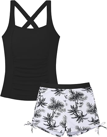 URMAGIC Girls Tankini Swimsuit 2 Piece Bathing Suit for Teen Girl Swimwear Color Block Tank Top with Drawstring Shorts 9-16Y